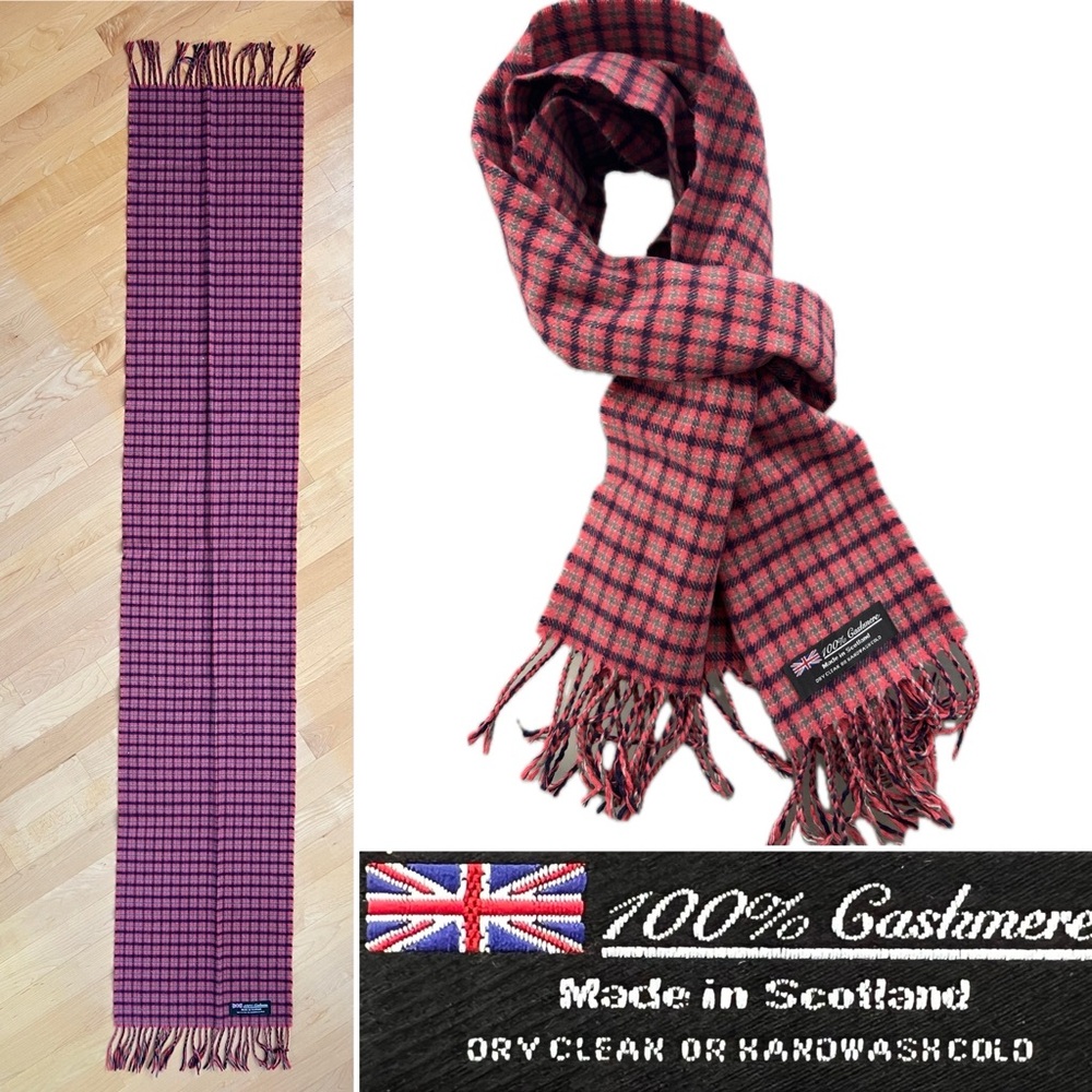 🇬🇧Luxurious Checkered Cashmere Scarf by Made in Scotland in Berry Pink & Navy